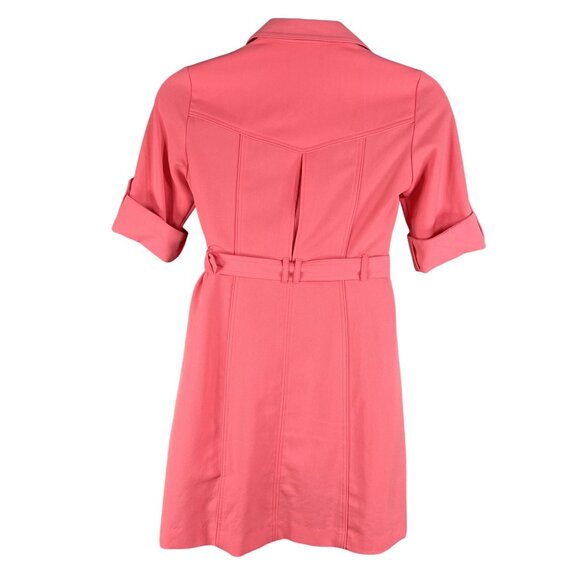 Sharagano 10 Coral Double Breasted Shirt Dress Pockets Belt Tab Sleeves Office - Picture 2 of 16